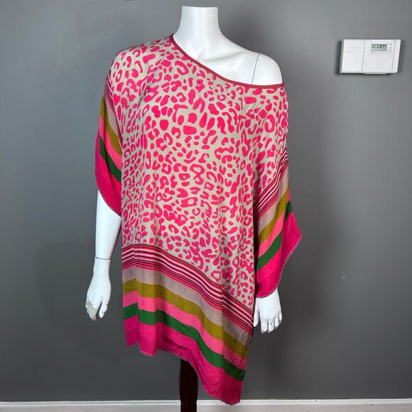 Anthropologie Bl^nk London top XL leopard stripe colorful pink Alinta kaftan - Picture 3 of 16